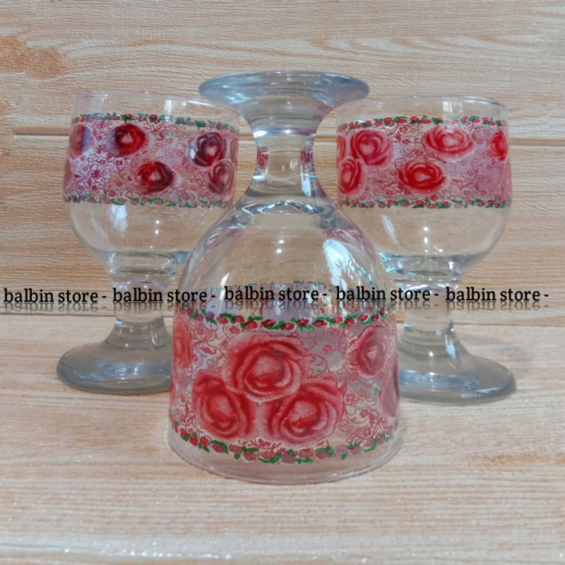 balbin gelas kaca - gelas wine -gelas rose mary-satu set isi 5pcs-gelas jus viral