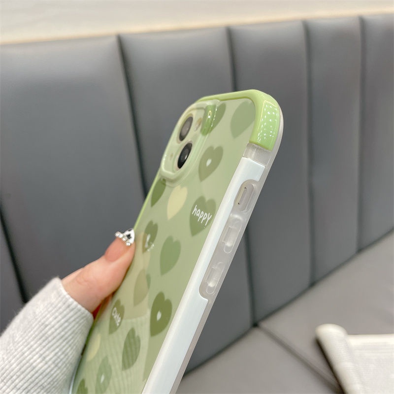 Case Motif Print Hati Warna Hijau Untuk IPhone 12 13 11 Pro Max X Xs Max Xr Ghnv