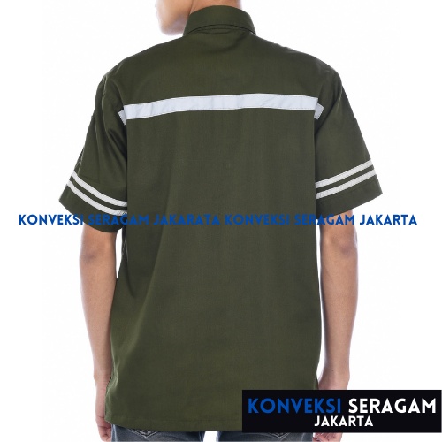 Baju Kemeja Safety K3 Lengan Pendek - Seragam Kerja Atasan Wearpack Werpack Werpak Proyek Tambang Warna Hijau Army Pria Wanita - Konveksi Seragam Jakarta