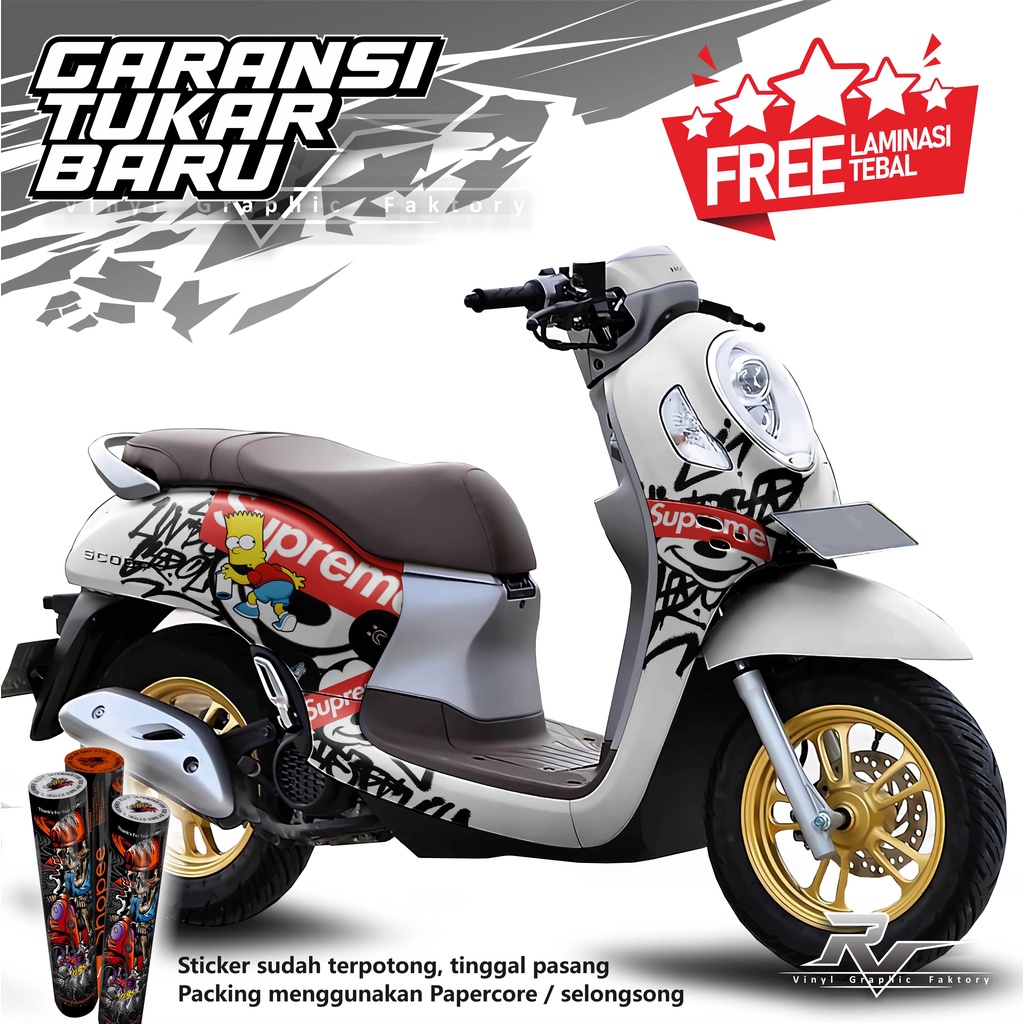 S10 Decal stiker sticker motor new scoopy racing custom full body - cutting stiker striping honda sc