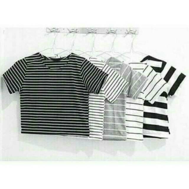 CROP XL TANGAN PENDEK / STRIPE TEE / BAJU MURAH