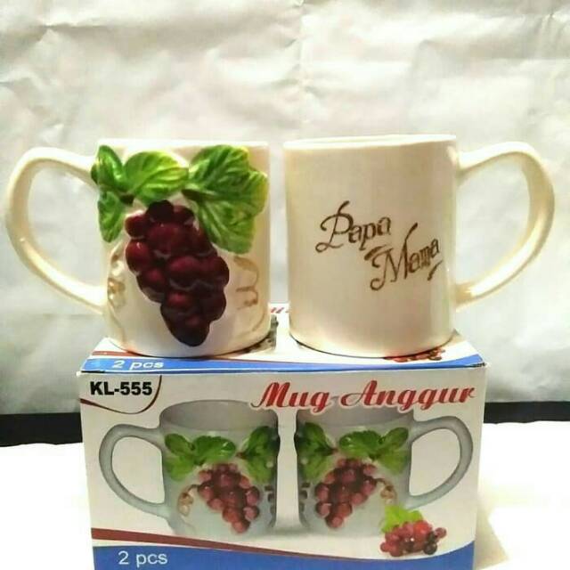 Mug papa mama anggur / Gelas papa mama anggur keramik set 2 pcs
