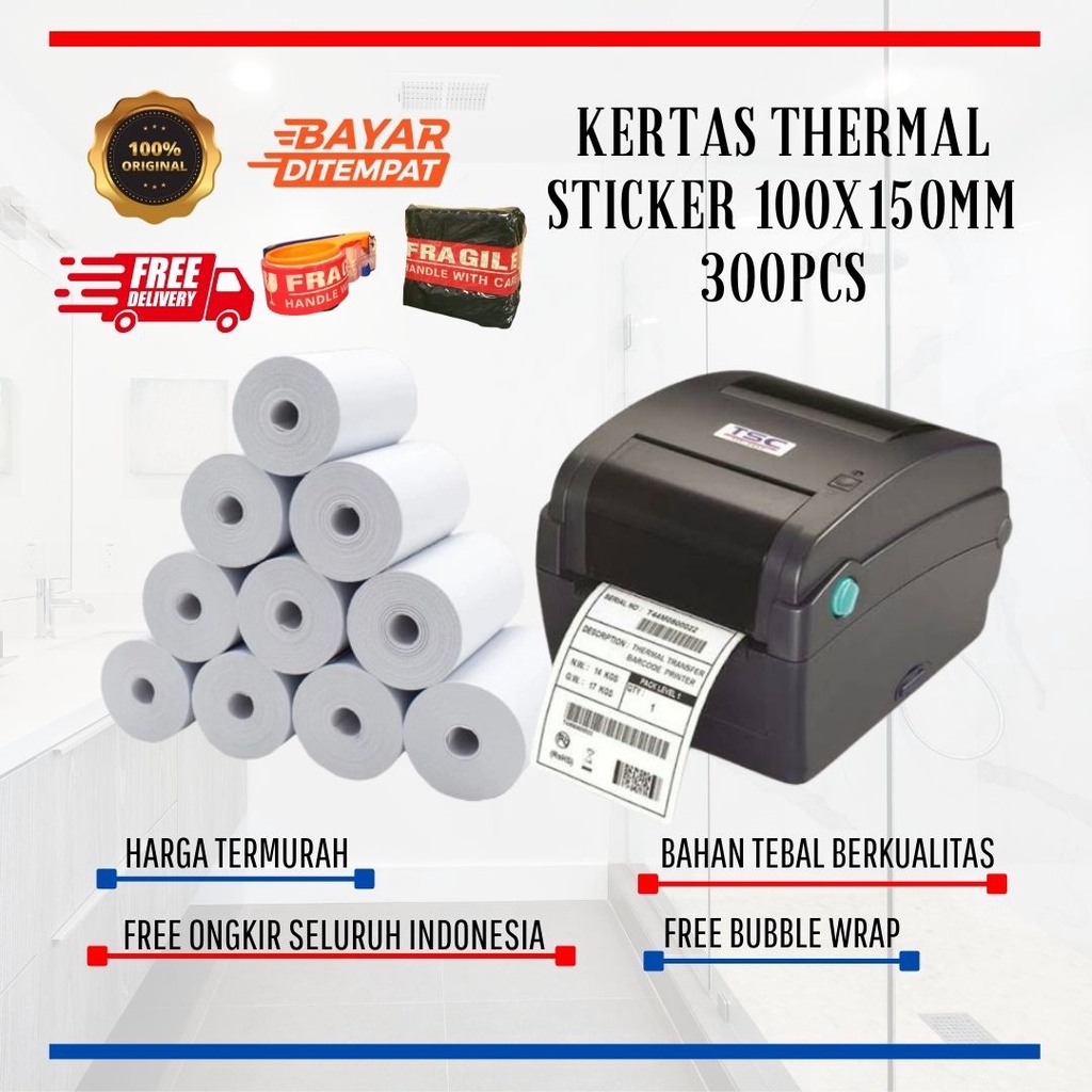 KERTAS THERMAL LABEL THERMAL 100X150MM CUTTING 300 PCS