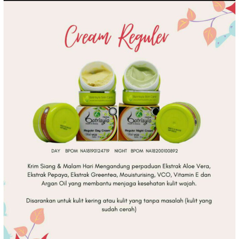 Cream Pemutih pelembab wajah BPOM Reguler series Batrisyia Paket Skincare Perawatan kulit kering