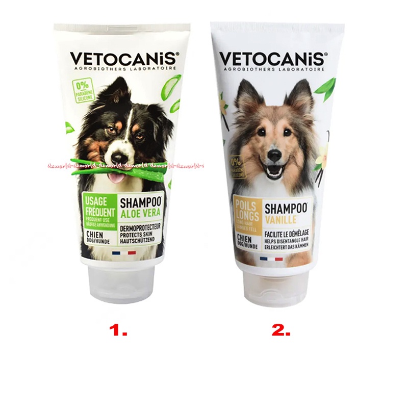 Vetocanis 300ml Dog Shampo Anjing Aloe Vera Derma Protector Vanille Bulu Panjang Untuk Kulit Aroma Lidah Buaya Vanilla Vetocani Vetokanis Doggy