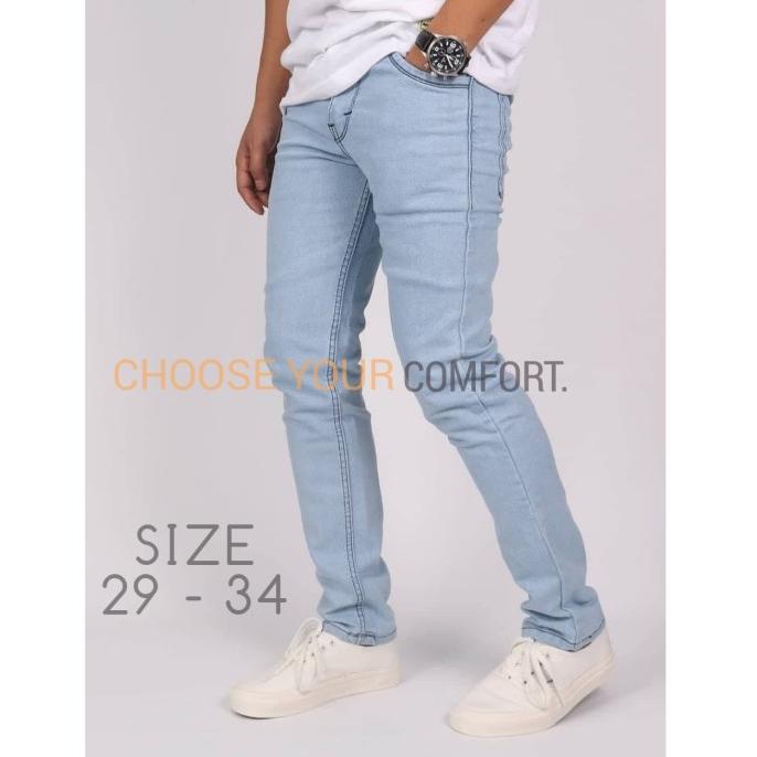 Celana Jeans Pria Slim fit Skinny Abu Biru Dongker Biru Muda Termurah
