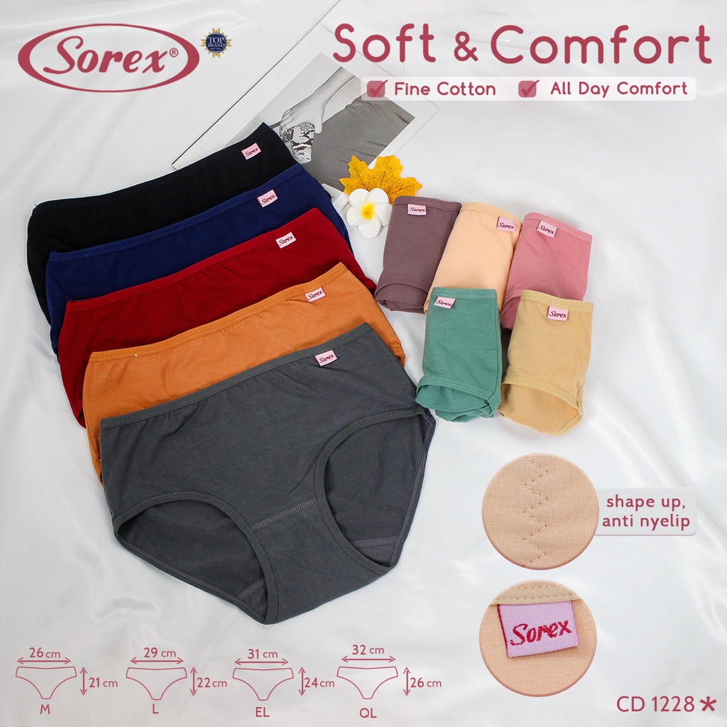 BISA PILIH WARNA Sorex Celana Dalam Wanita - CD 1228 - Midi Panty - Katun Soft &amp; Comfort - M - XXL (BISA PILIH WARNA)