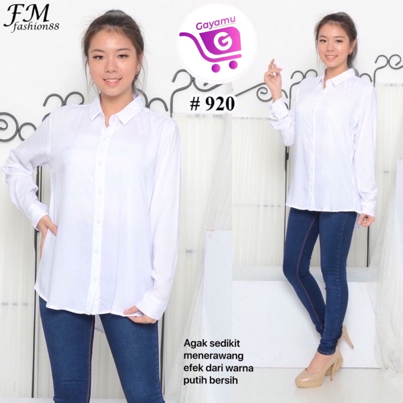 KEMEJA WANITA CASUAL LENGAN PANJANG LD 104CM-White