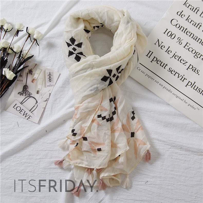 ITSFRIDAY MECCA Scarf - Premium Pashmina Shawl Selendang Syal Pasmina Hijab Import Motif Bunga Peach