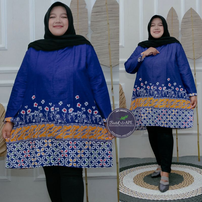 TUNIK JUMBO LD 120 130 140CM M XXXXXL 3L 4L 5L ATASAN BIGSIZE BERAT BB 100KG BATIK MOTIF TULIP BUSUI