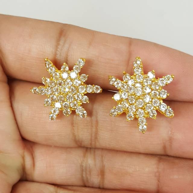 Giwang mata zircon pancar lapis emas 24k