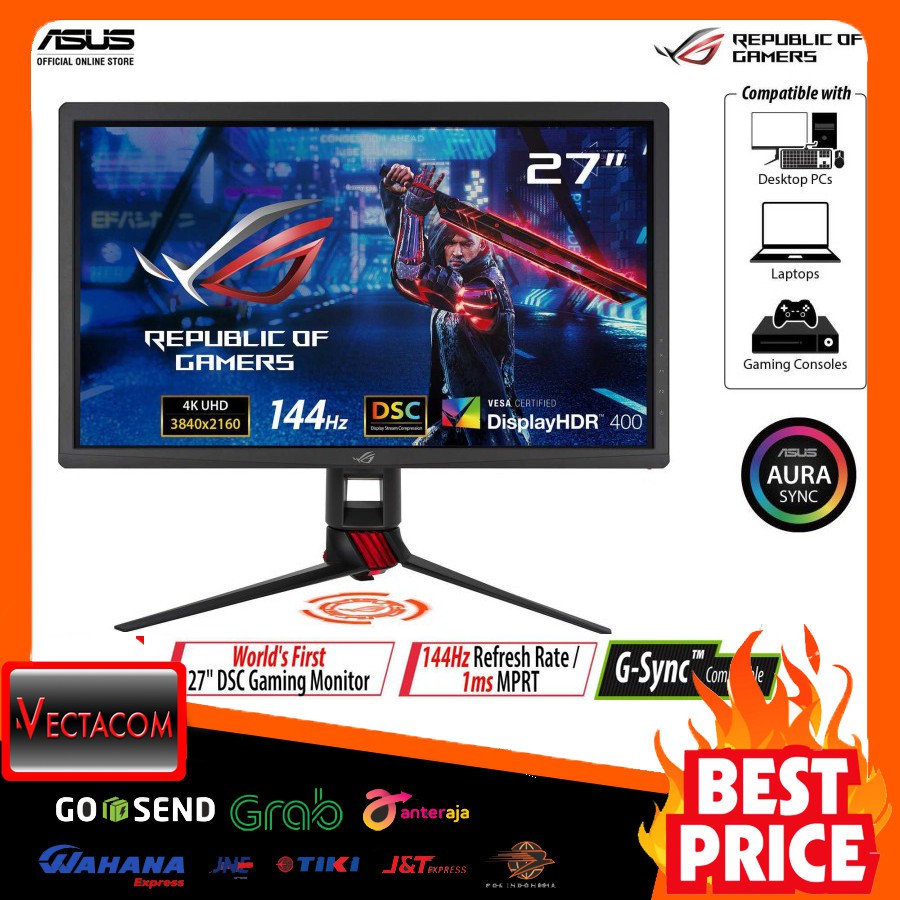 monitor gaming asus rog strix xg27uq 27 inch  4k ips 144hz 1ms hdr 400