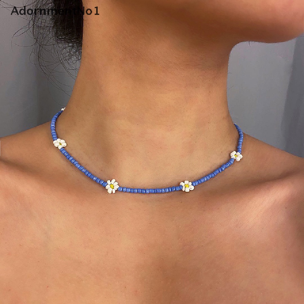 (AdornmentNo1) Kalung Choker Gaya Bohemia Motif Bunga Aksen Manik-Manik Untuk Perhiasan Wanita / Hadiah