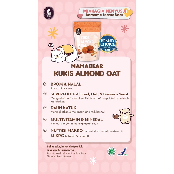 MAMABEAR ASI Booster Pelancar ASI Almon Mix Zoya Kukis dan Teh Mama Bear Tea Cookies Almond Daun Katuk Oat