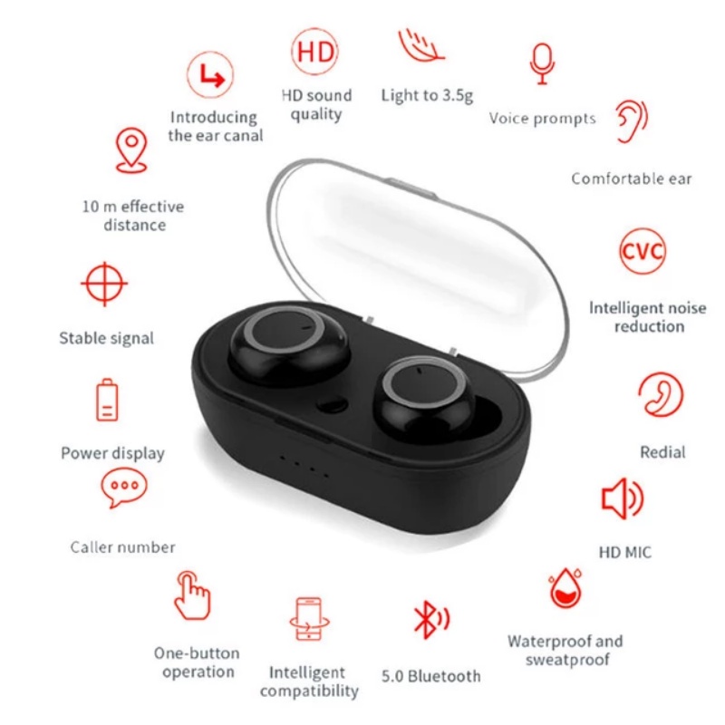 (COD) Y50 TWS Bluetooth Headset Bluetooth TWS Dengan Mikrofon 5.1 Earphone Bluetooth TWS HiFi Stereo Waterproof Earbuds Wireless Earphone Henset Heandset Hedset Hetset Headphone Hanset Headset with Mic Headphone