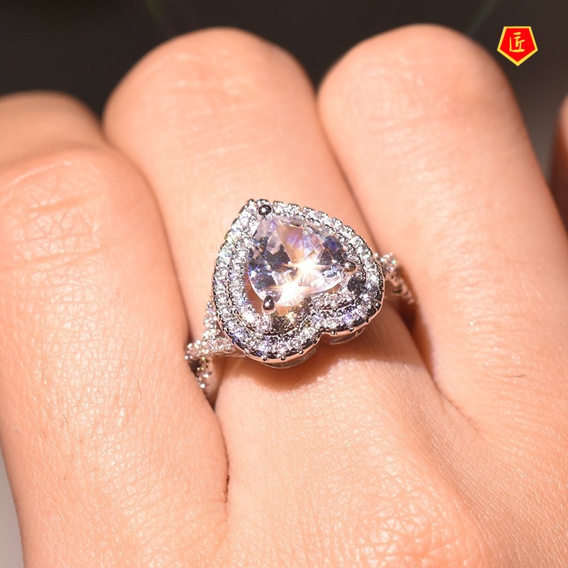 [Ready Stock]Luxury Micro-Inlaid Heart-Shaped Moissanite Ring