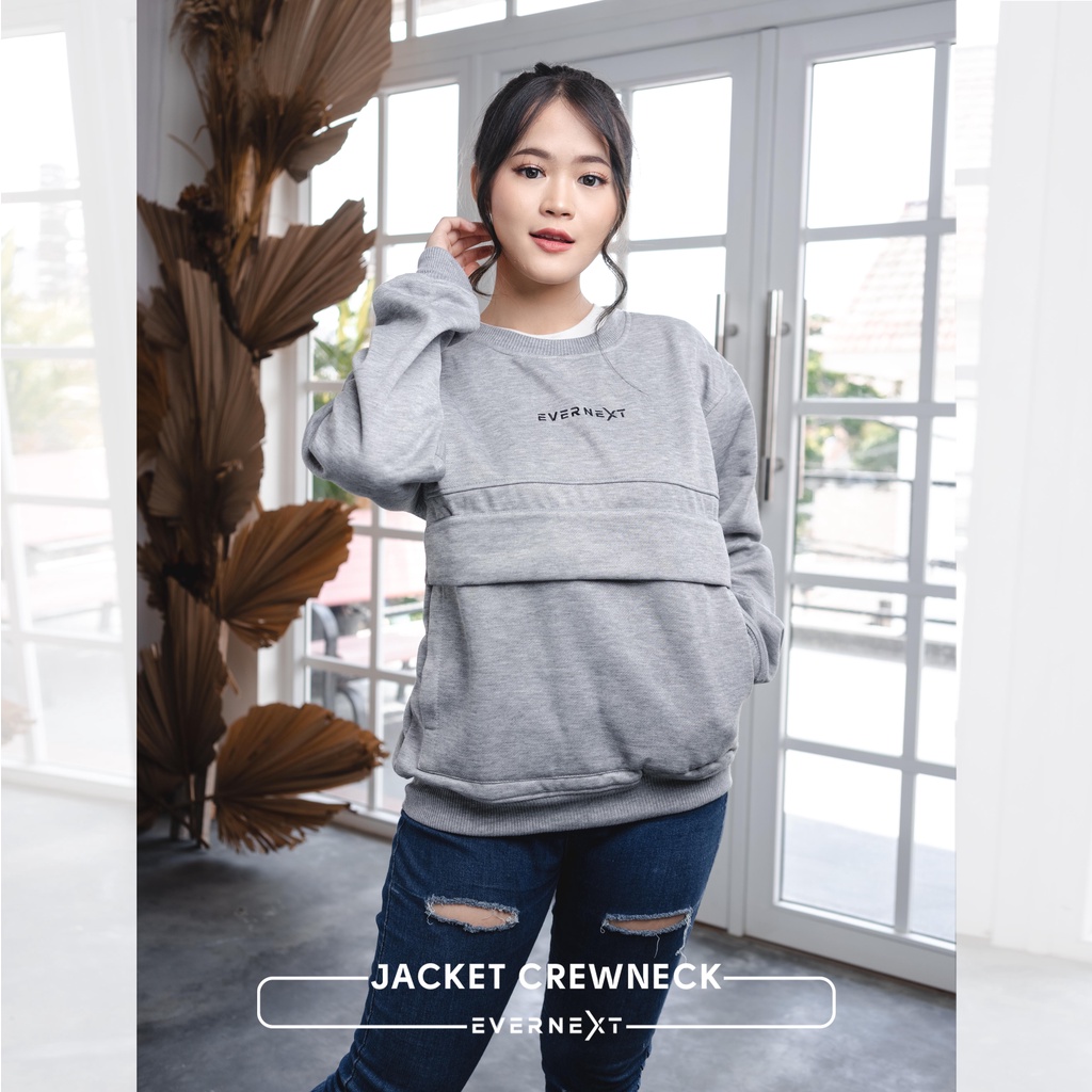 Jaket CREWNECK Wanita Sweater Polos Cewek Kantong Cardigan