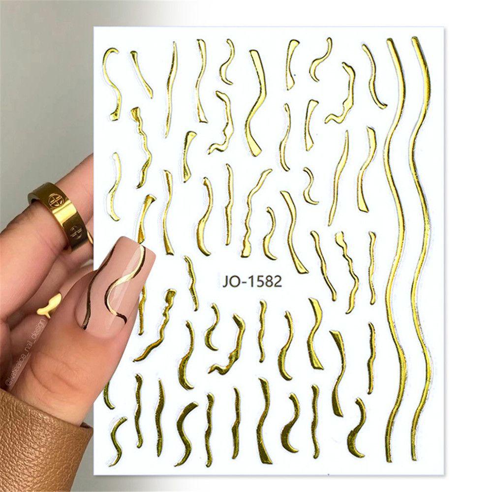 Solighter 3DNail Stiker Garis Emas Wave Stripe Nail Art Dekorasi