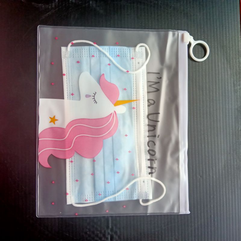 Pouch Transparan Motif Unicorn Pink Panther Rabbit Untuk Masker Kosmetik