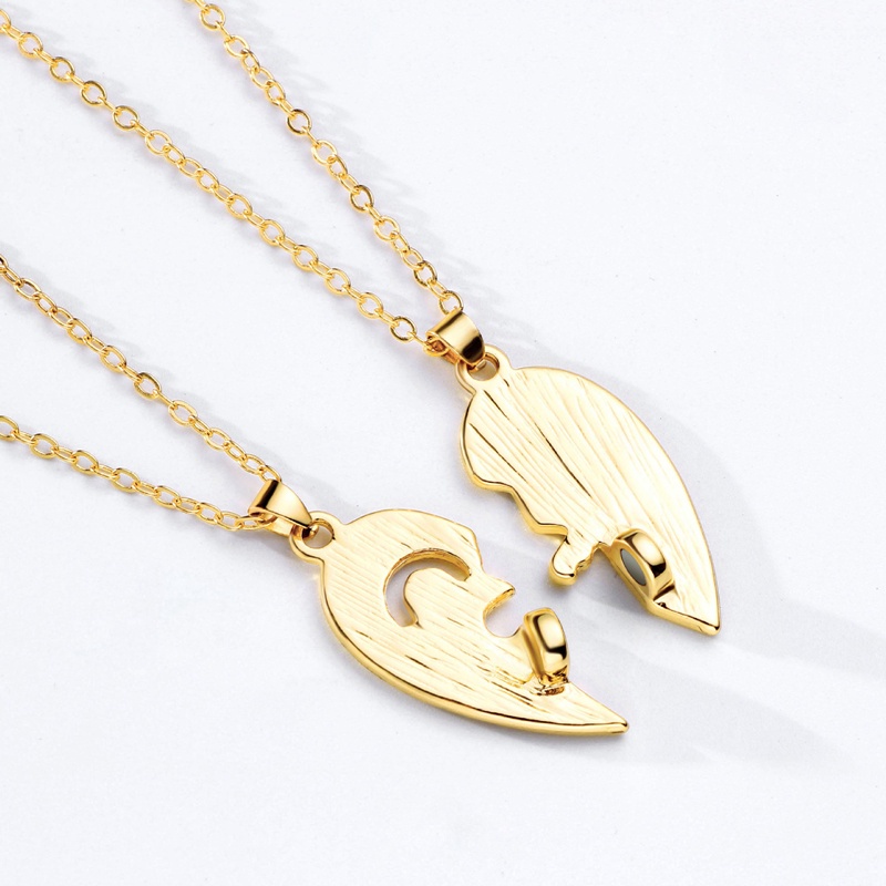 Fancyqube 2pcs / Set Kalung Liontin Dua Hati Untuk Pria Dan Wanita