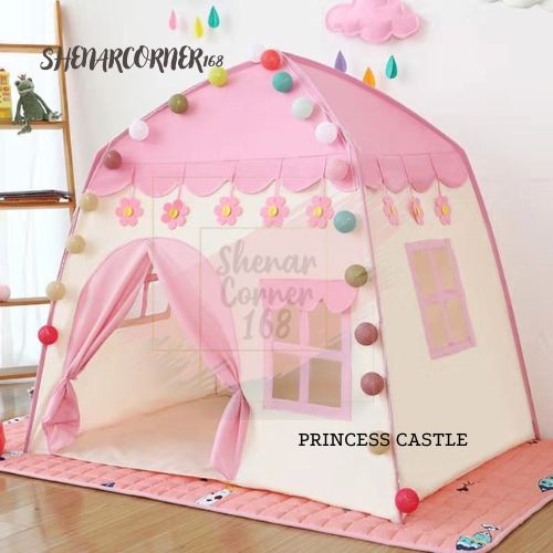 SHENAR TENDA ANAK CASTLE TENDA MAINAN ANAK  TENDA PORTABLE MOTIF PRINCESS / TENDA INDOOR MAIN ANAK / TENDA MODEL RUMAH RUMAHAN DENGAN JENDELA DAN PINTU, SHENARCORNER168