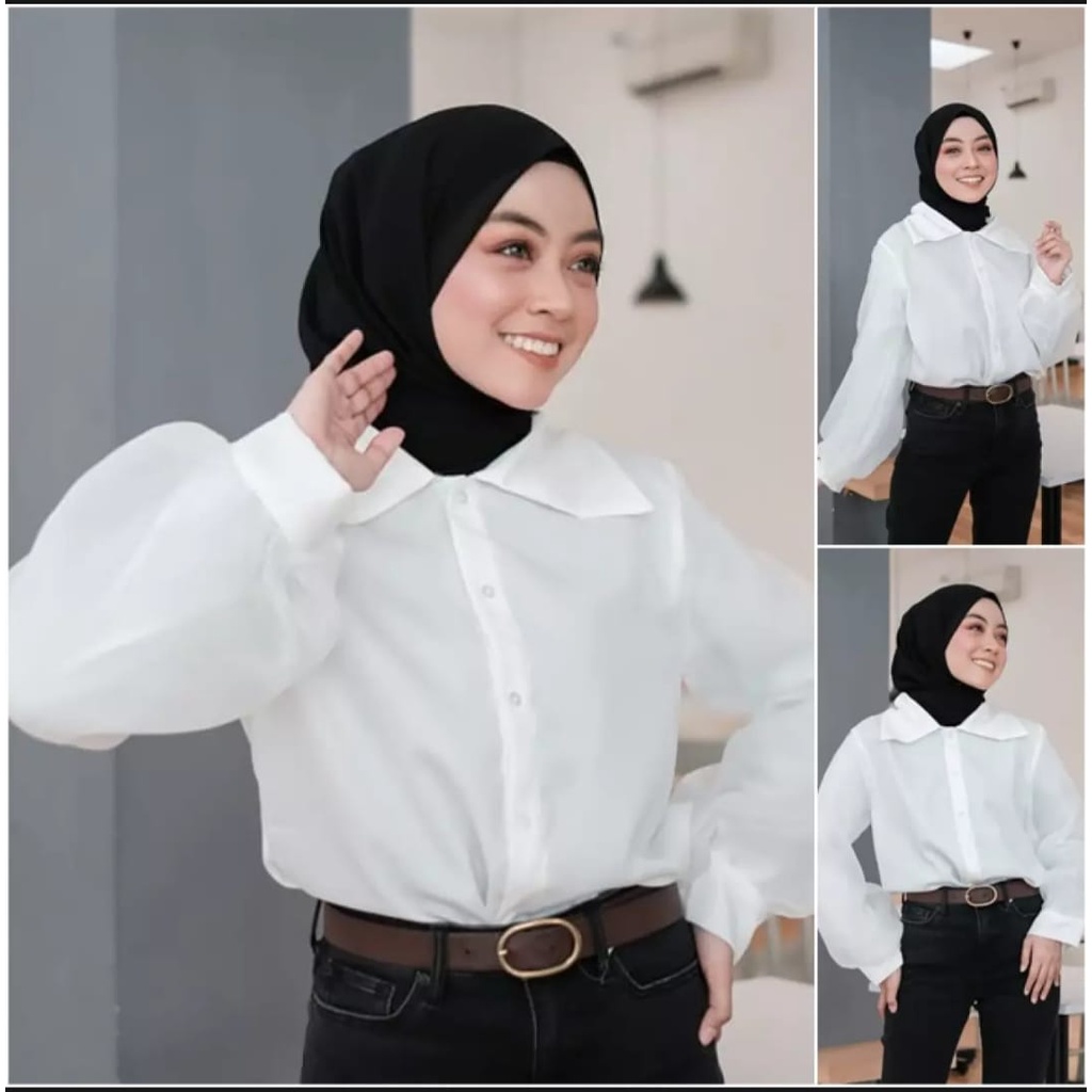 QFS - TRIVIA BLOUSE WHITE / TANGAN BALON / TERBARU / KEKINIAN