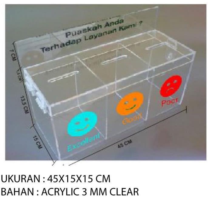 

Office & Stationery | Document Organizer | Kotak Kepuasan / Kotak Angket / Kotak Saran / Box Akrilik / Acrylic 3 | Best Seller