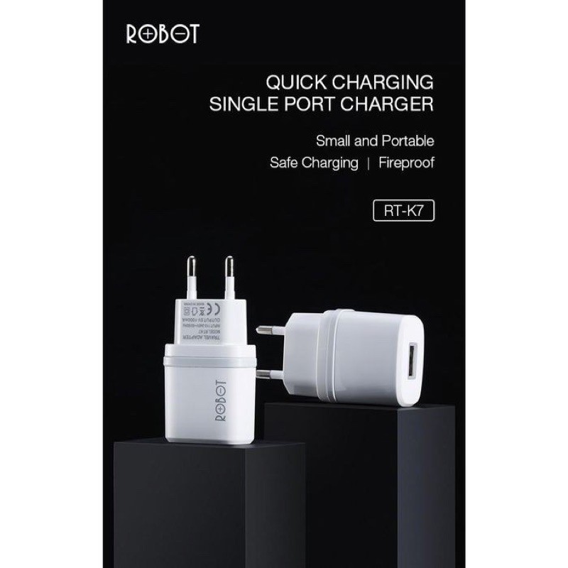 ROBOT RT-K7 Quick Charge Output 5V 1A Fireproof Single Port Charger Small and Portable