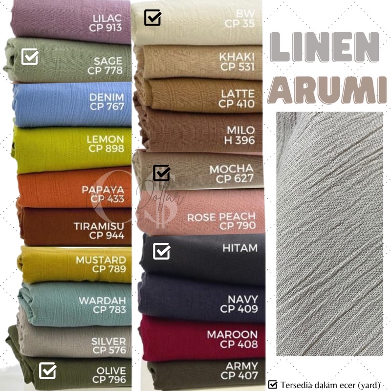 KAIN LINEN ARUMI CRINKLE PREMIUM GRADE A | YARD METERAN ECERAN / ROLL