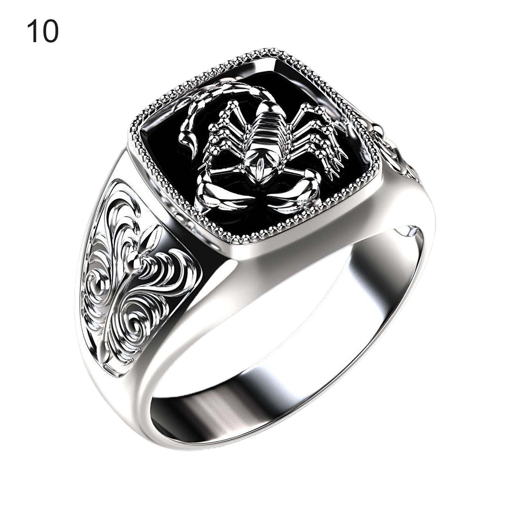 Huluboy Cincin Desain Kalajengking Bahan Alloy Warna Silver Untuk Pria