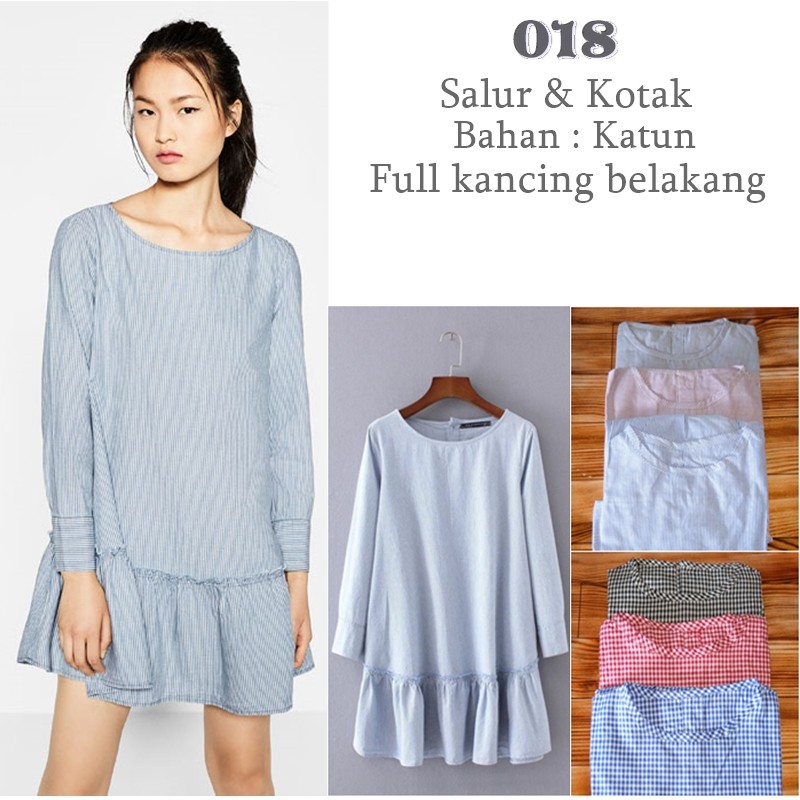 NEW [LongHem Dress CS] dress wanita katun salur dan kotak