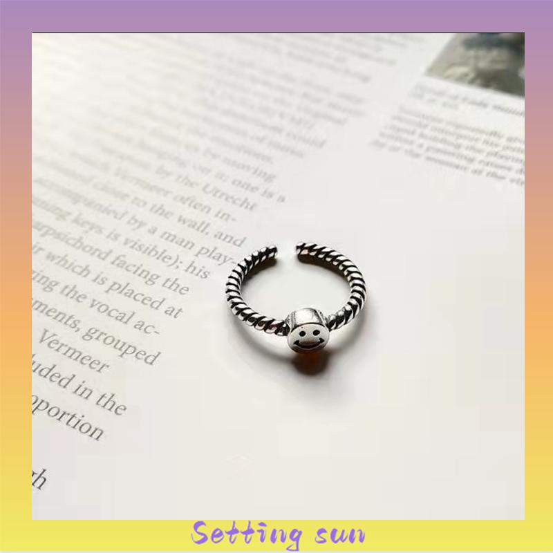 2 PCS Retro Smiley Cincin Wanita Fashion Kepribadian Pembukaan Cincin Dapat Disesuaikan TN