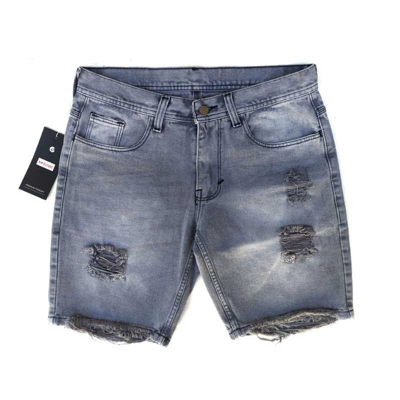 Bunbe - Celana Jeans Pendek Sobek Pria Stretch Original