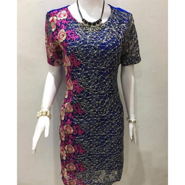 dress wanita bahan scuba mix brukat terlaris