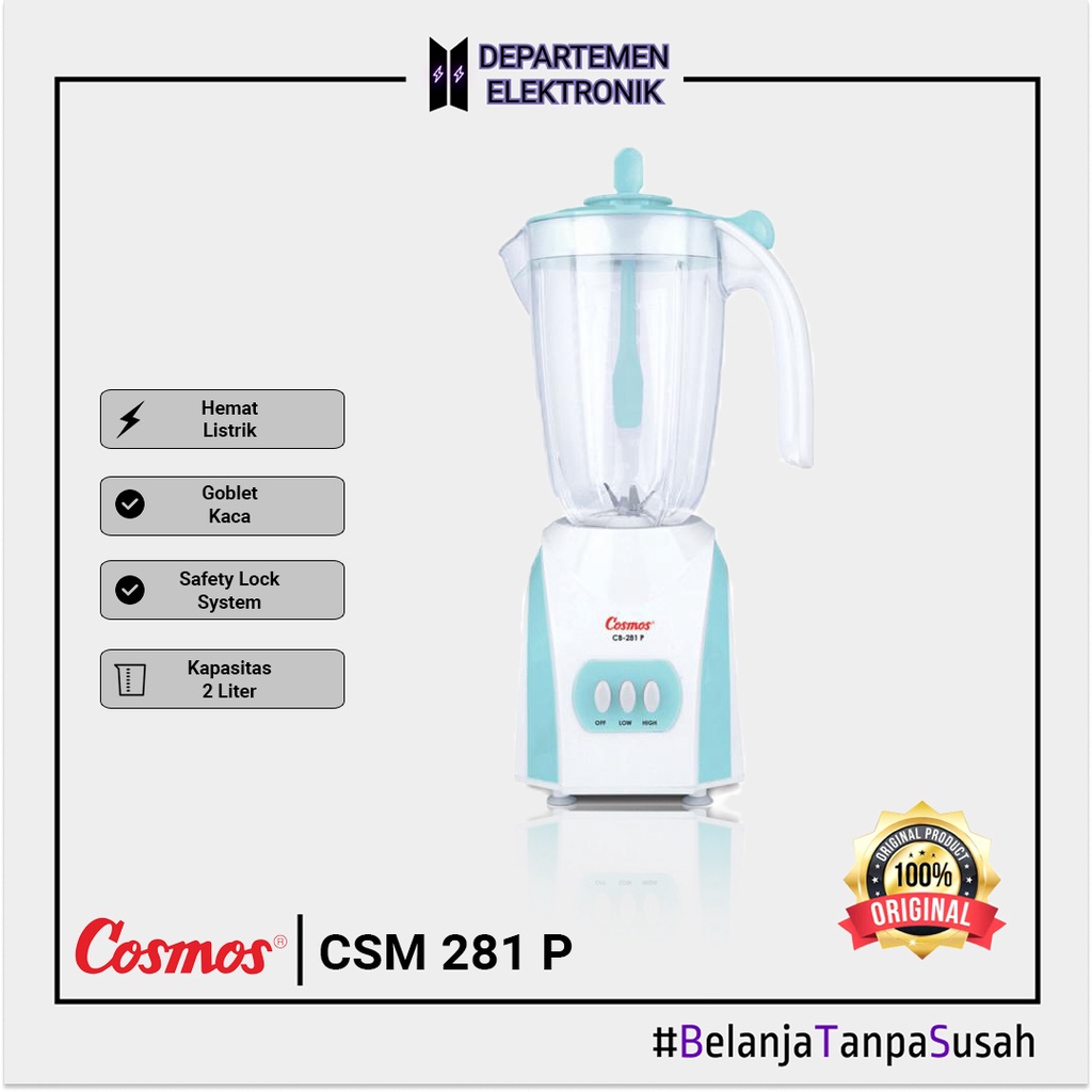 Blender 2 In 1 Cosmos CB 281 P / CB-281P Gelas / Wadah Plastik 2 Liter MURAH BANGET / GARANSI RESMI