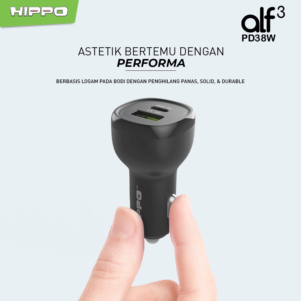 Hippo Car Charger ALF 3 PD 38W Power Delivery Fast Quick Charging 3.0 Casan Colokan Mobil Type C Android Iphone Micro Lightning QC Dual Port USB A USB C