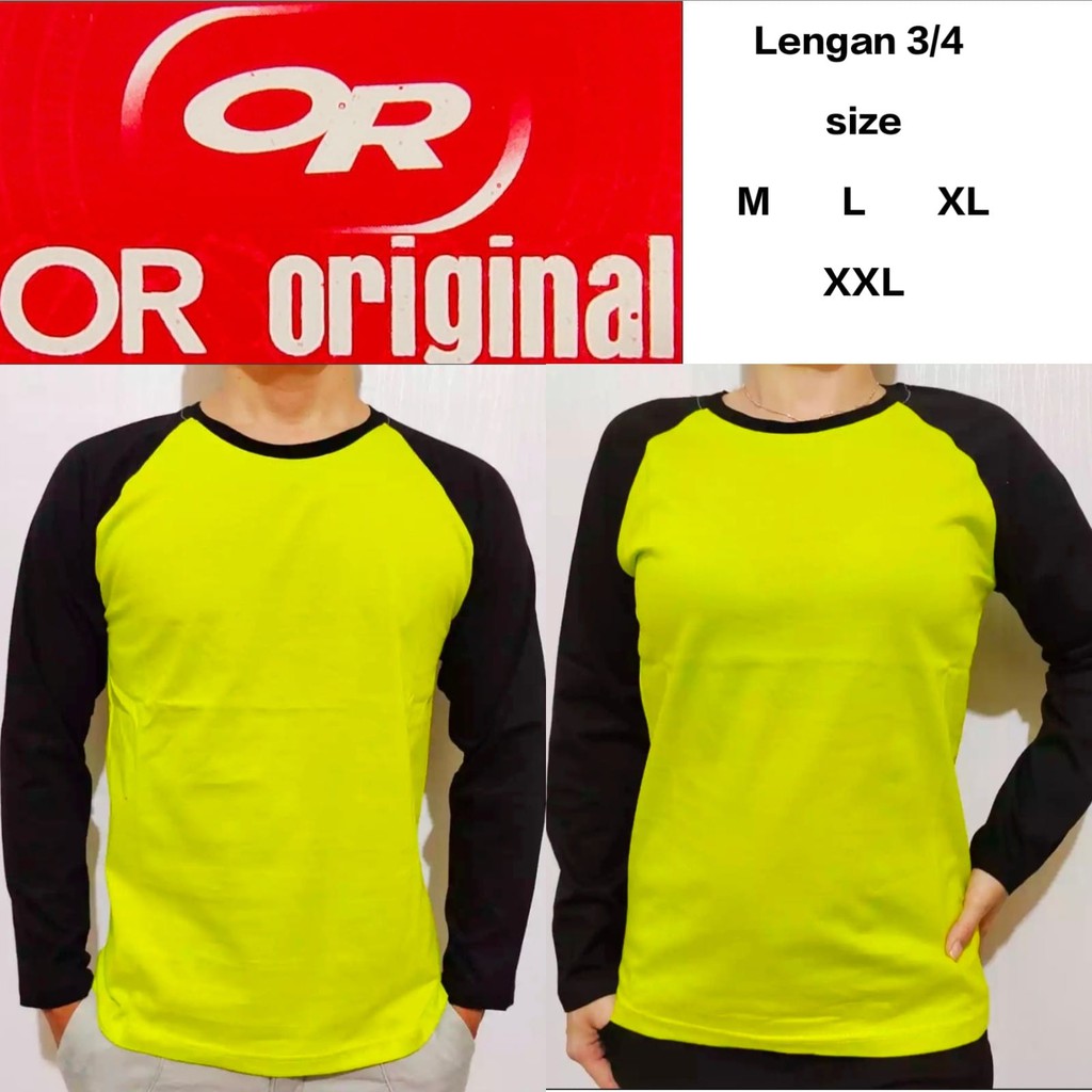 Kaos polos reglan hijau pucuk lengan hitam panjang M L XL XXL