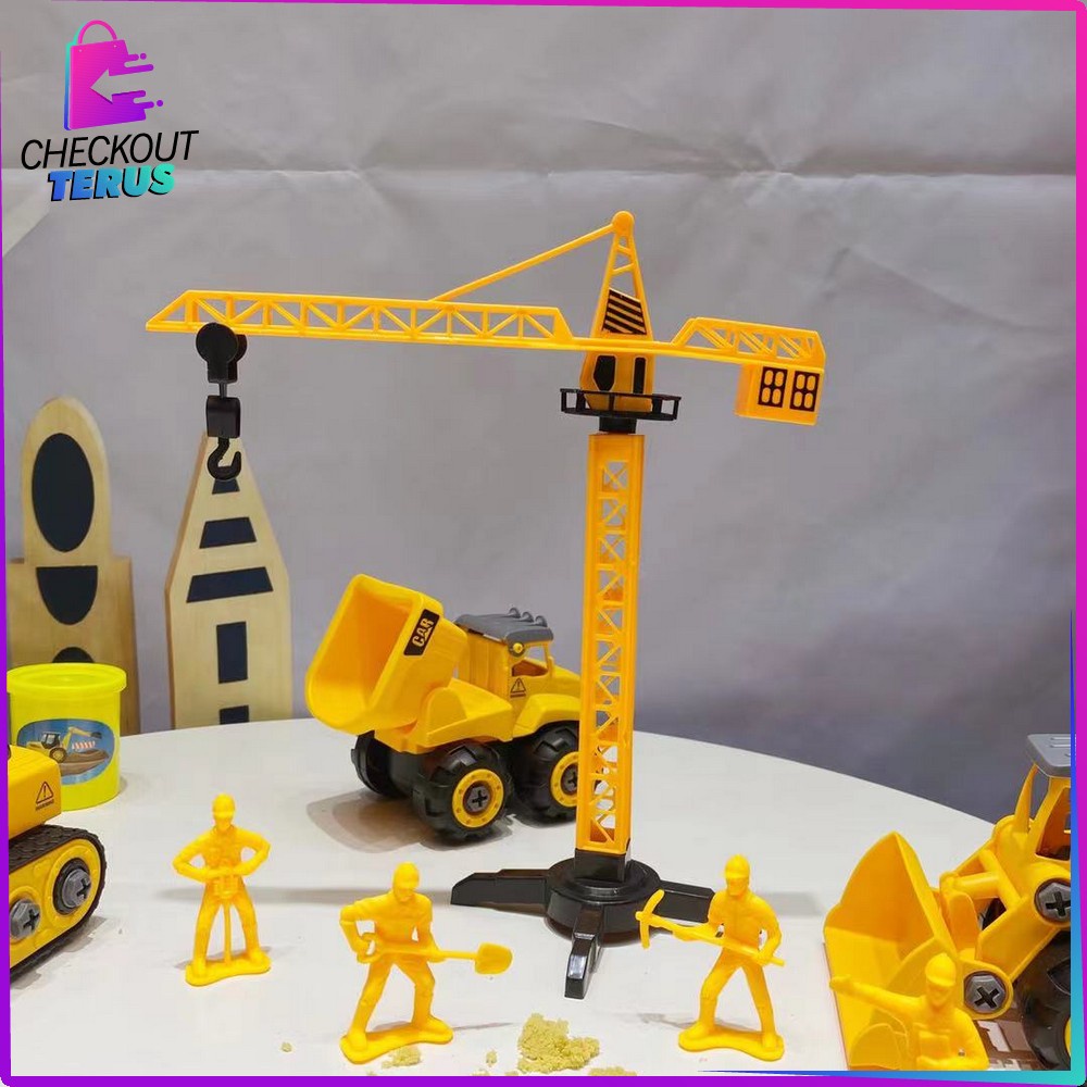 CT M184 Mainan Anak Konstruksi Set Mainan Alat Berat Beko danTruk Loader Pretend Play DIY Bongkar Pasang Anak