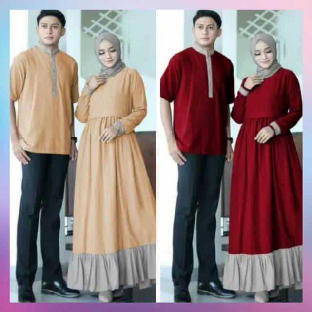 Baju Couple Set Busana Muslim Pria dan Wanita Gamis Pasangan Murah Suami Istri Syari Kekinian Modern