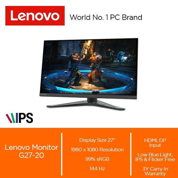 Lenovo G27-20 27 Inch Gaming Monitor - FHD IPS 144 Hz 1ms