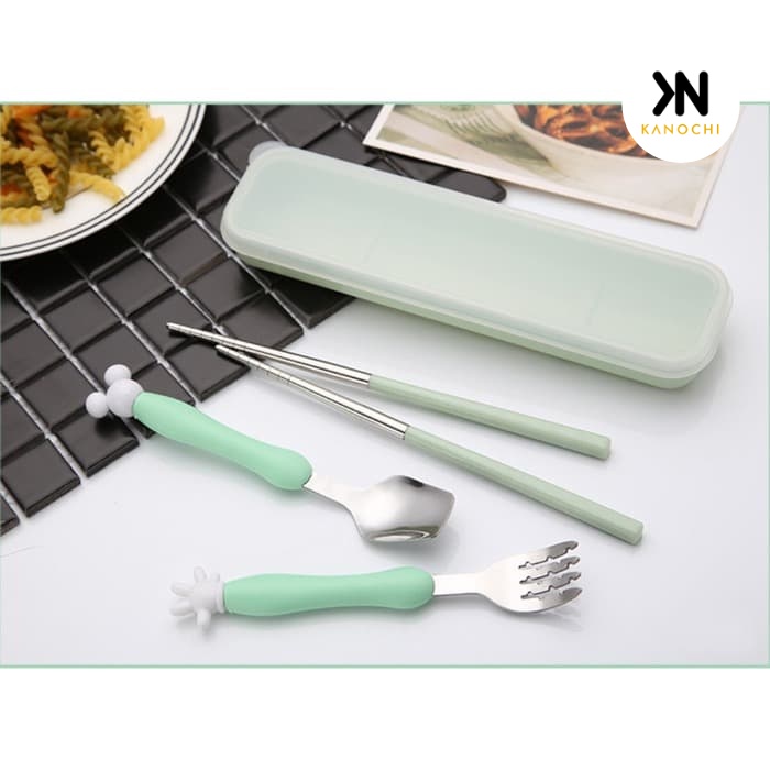 Set Alat Makan Anak Micky Garpu Sumpit Sendok Set STAINLESS STEEL