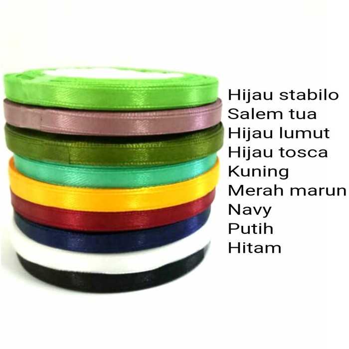 Pita satin warna ukuran 1/4 inch / 0,6 cm PER ROLL