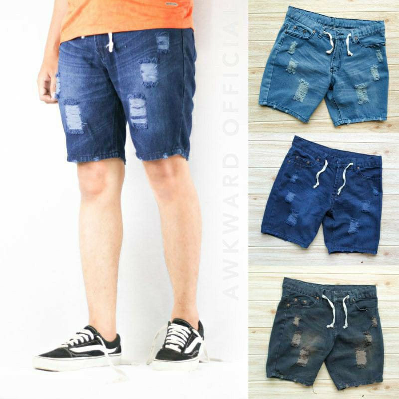 [Bisa COD]Celana Jeans Pendek Sobek Pria Wisker Jeans Pendek Ripped Robek Pria Premium Distro