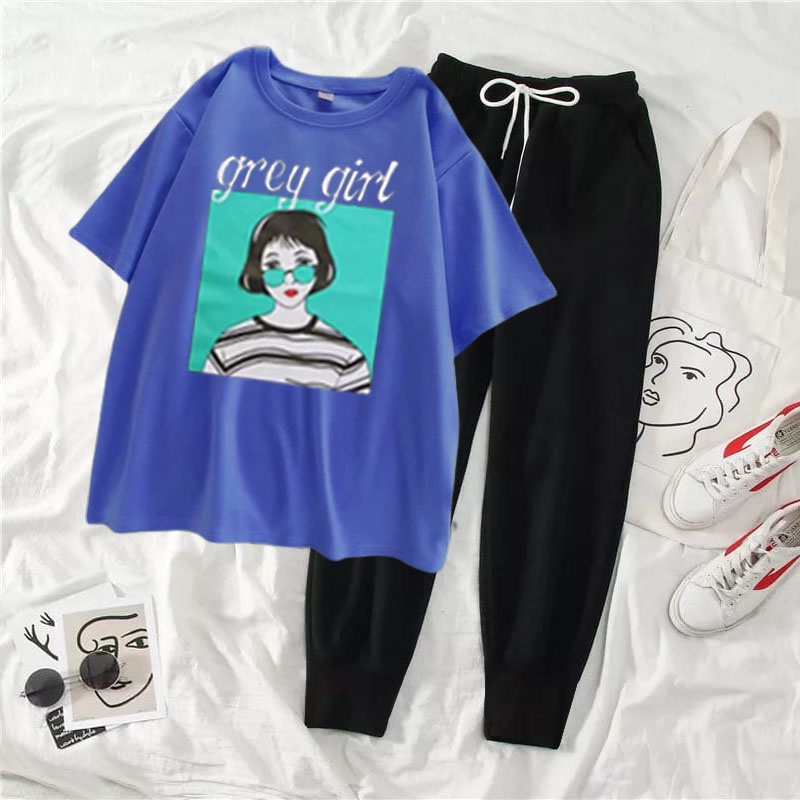 Stelan Kaos Wanita Murah + Celana GREY GIRL