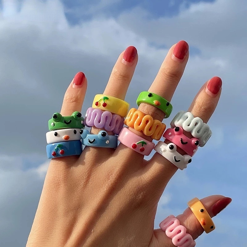 Cincin Kartun Cincin Ayam Kodok Warna-Warni Anak-Anak ​Cincin Resin Untuk Perhiasan Aksesoris Wanita