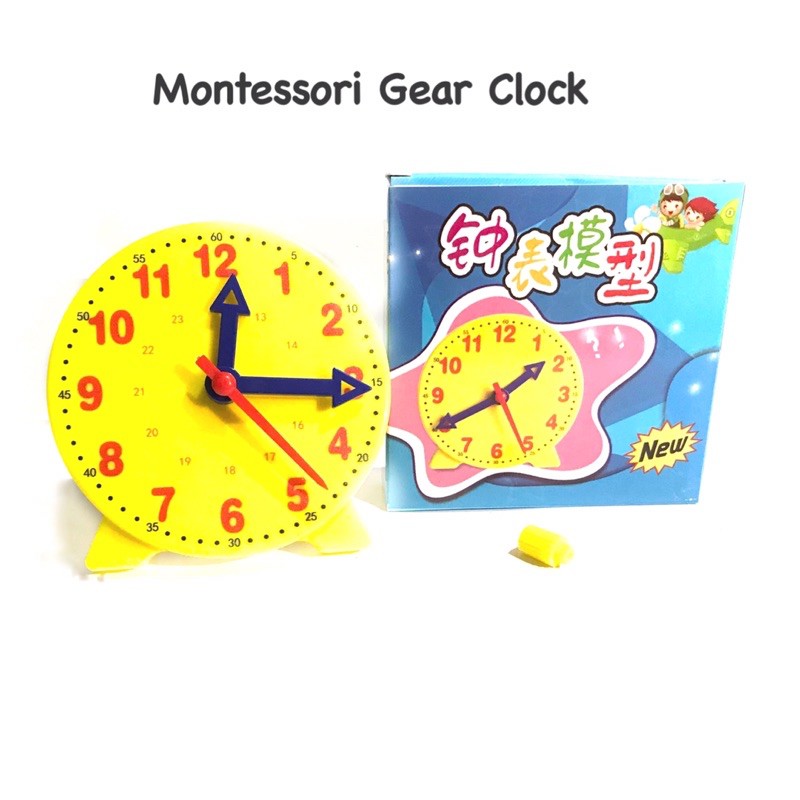 Mainan Montessori Gear Clock Jam Plastik Kuning Mini