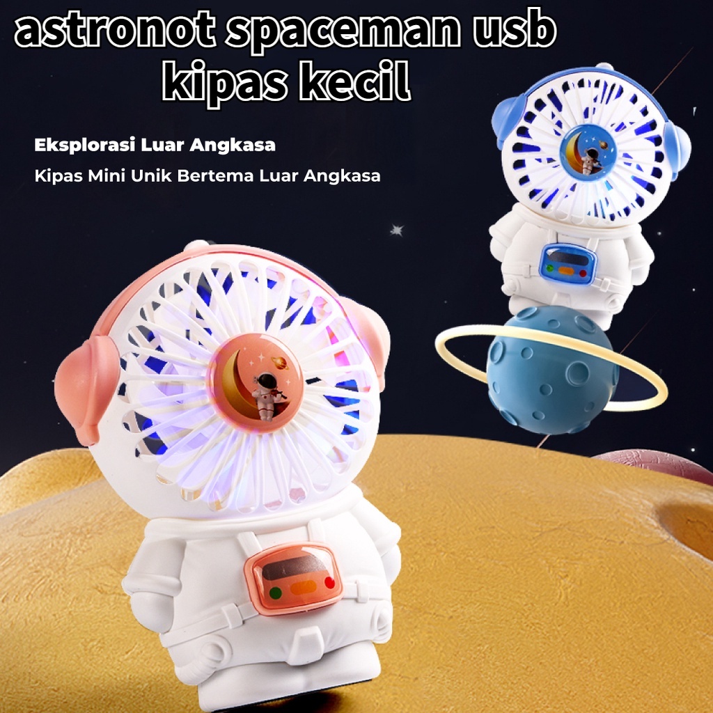 Rokeet Kipas Angin Mini Karakter Lucu Astronot Murah Pocket Fan LED FREE TALI