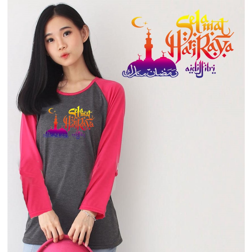 Kaos Raglan Abu tua Lengan Panjang Idul Fitri