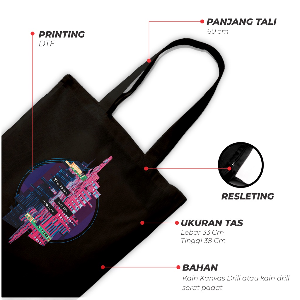 Sevine Totebag Fashion Tas Tote Bag Hitam Resleting Pria Wanita Laptop Kuliah Retro Vaporwave - HVW7