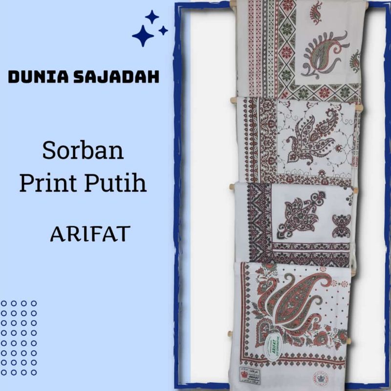 Sorban Kashmiri Print Motif Bordir White / Sorban Sablon Putih